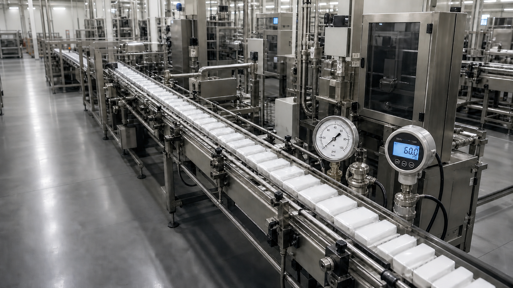 Production line with two monitored gauges