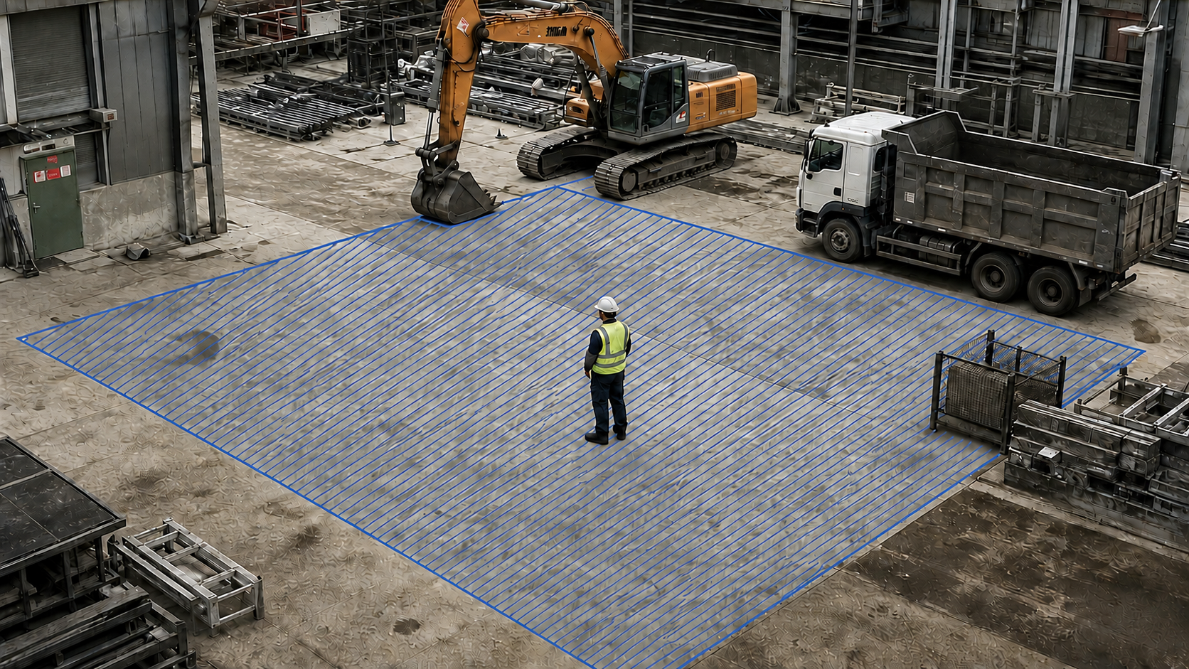 Restricted industrial work zone with a person detection overlay
